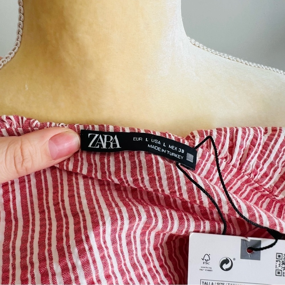 Zara Contrasting Striped Crop Top With Ruffles - Picture 7 of 9